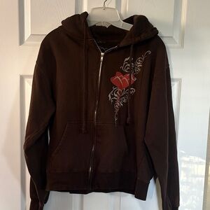Brown Hoodie with Red Graphic